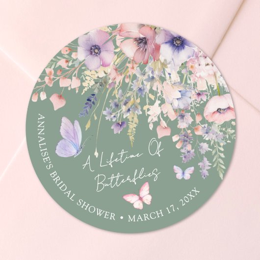 Sticker Rond Butterfly Wildflower Bridal Shower