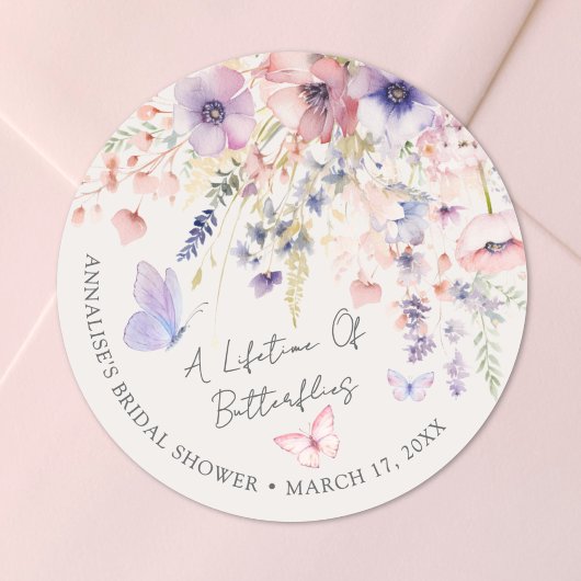 Sticker Rond Butterfly Wildflower Bridal Shower