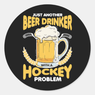 Sticker Rond Buveur de bière avec un problème de hockey Alcool
