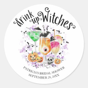 Sticker Rond Buvez les sorcières Cocktail Halloween Enterrement