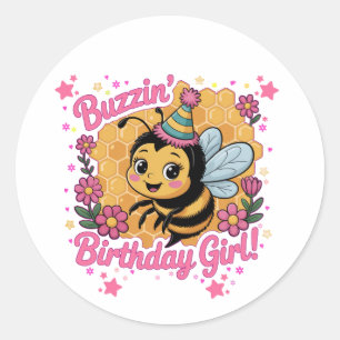 Sticker Rond Buzzin' Birthday Girl Bee Theme mignonne Bee Lover
