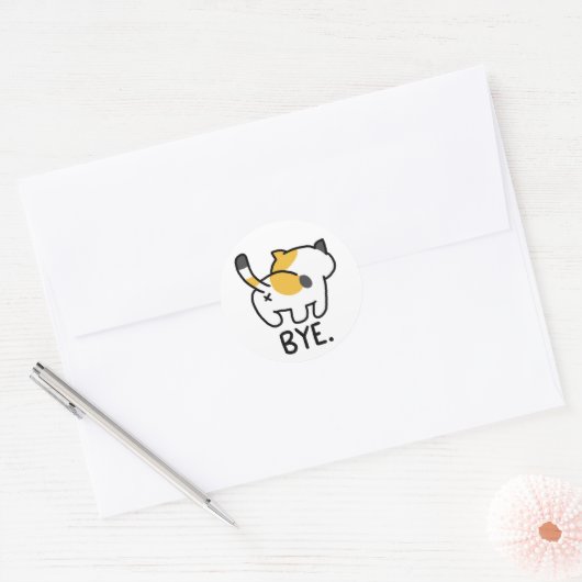Sticker Rond Bye - Funny cat (Enveloppe)