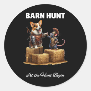 Sticker Rond Byrn Hunt Lover - Joli Rat Guerrier Et Chien Corgi