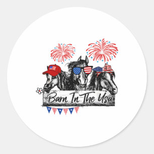 Sticker Rond Byrn In Usa Horses Drôle Cheval 4 juillet