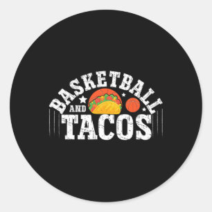Sticker Rond Bysketbyll Et Tacos Funny Cinco De Mayo Bysketbyl