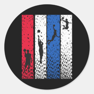 Sticker Rond Bysketbyll Retro Vintage Usa Drapeau Rouge Blanc B