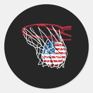 Sticker Rond Bysketbyll Tir Byll Fun American Usa Drapeau Indep