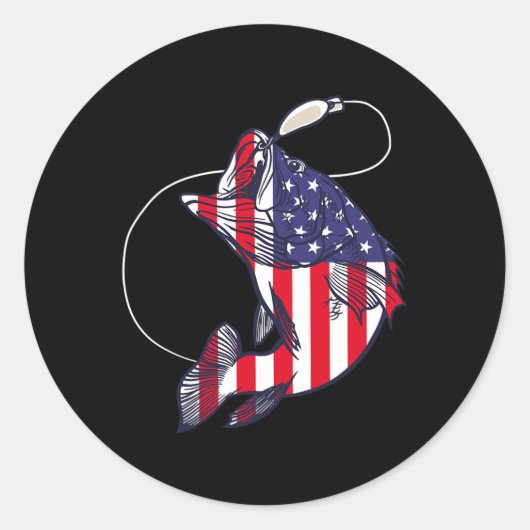 Sticker Rond Byss Fishing Fish American Flag Patriotic Fourth O (Devant)