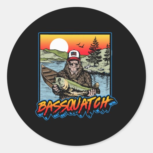 Sticker Rond Byssquatch ! Drôle de pêche Byss Sasquatch Rétro 8 (Devant)