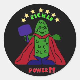 Sticker Rond BZ - Pickle Power Superhero Pickleball Cartoon
