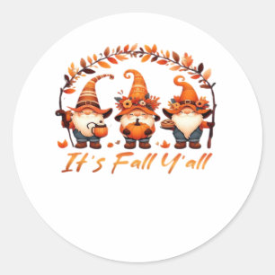 Sticker Rond C’est automne Y’all Citrouille Gnome Autumn Tree F