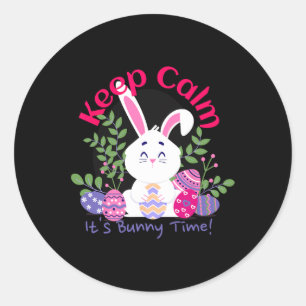 Sticker Rond C’est le temps du lapin amusant dimanche de Pâques