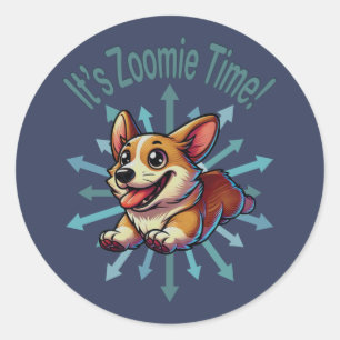Sticker Rond C’est Zoomie Time Corgi