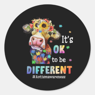 Sticker Rond Ça va d'être différent Heifer Cow Puzzle Autisme A