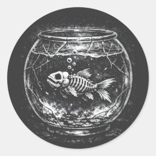 Sticker Rond "Ça va super" - Poisson rouge squelettique par Bur