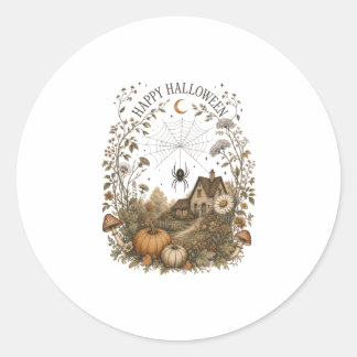 Sticker Rond Cabane Toile d'Araignée Joyeux Halloween Cottageco