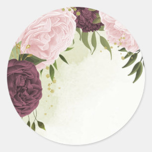 Sticker Rond cabernet rose fleurs verdure mariage