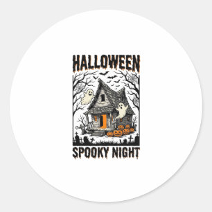 Sticker Rond Cabine effrayante d'Halloween Art vintage de nuit 