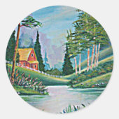 Sticker Rond Cabine par la peinture à l'huile de ruisseau (Devant)