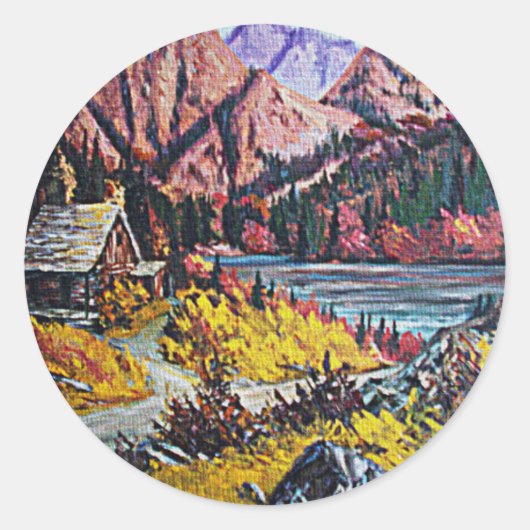Sticker Rond Cabine par la peinture à l'huile du lac (Devant)