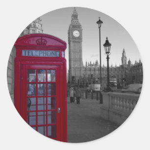 Sticker Rond Cabine téléphonique rouge de Londres