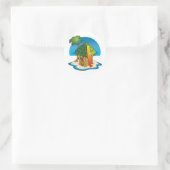 Sticker Rond Cabine Tiki avec surf et palmier (Sac)