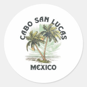 Sticker Rond Cabo San Lucas Mexique Palmiers Plage Vintage