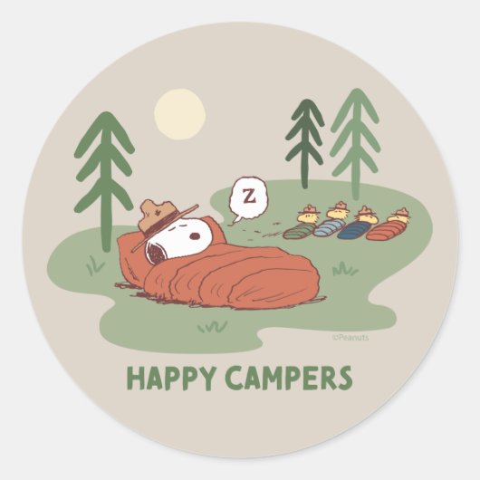 Sticker Rond cacahuètes | Campeurs de couchage Snoopy & Woodsto (Devant)