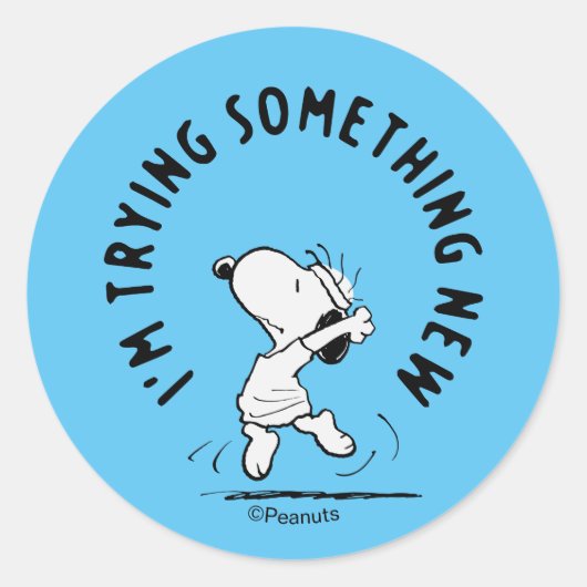 Sticker Rond cacahuètes | Snoopy Essayer Quelque Chose De Nouve (Devant)