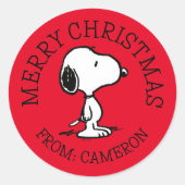 Sticker Rond cacahuètes | Snoopy | Joyeux Noël (Devant)