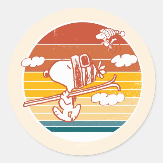 Sticker Rond cacahuètes | Snoopy & Woodstock Ski Trip (Devant)