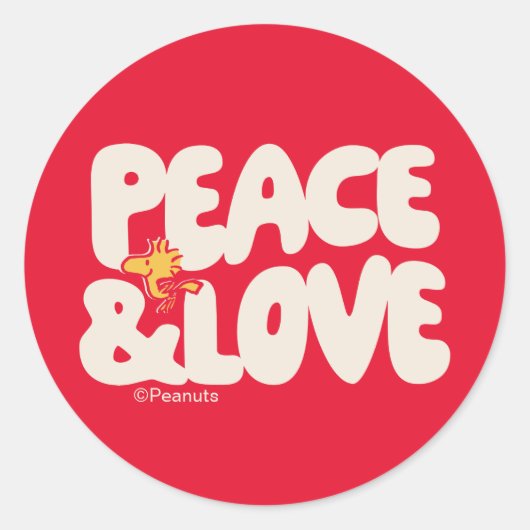 Sticker Rond cacahuètes | Woodstock Peace & Love (Devant)