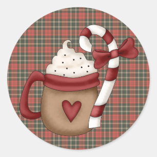 Sticker Rond cacao chaud et canne de bonbon