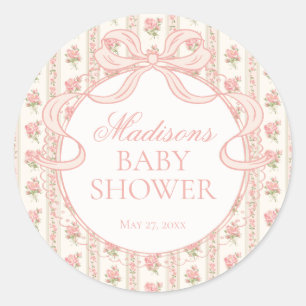 Sticker Rond Cachet de Baby Shower Fancy Floral aux teintes pêc