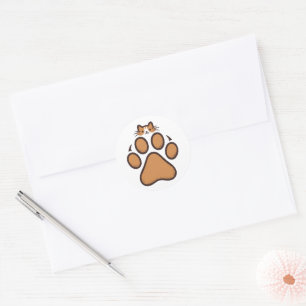Sticker Rond Cachet de chat mignon en Empreinte de patte - Illu