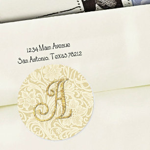 Sticker Rond Cachet de lettre en dentelle à monogramme or