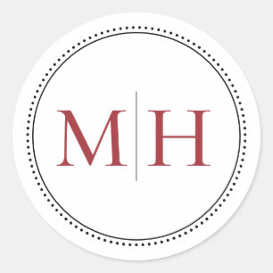 Sticker Rond Cachet de monogramme rouge élégant minimaliste à b