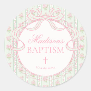 Sticker Rond Cachet d'enveloppe de baptême floral fantaisie ver