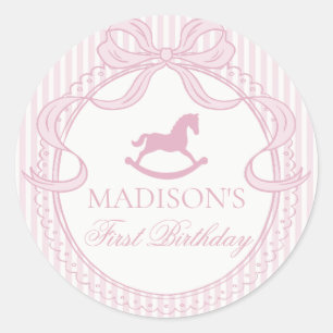 Sticker Rond Cachet d'enveloppe de cheval à ruban rose Coquette