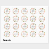 Sticker Rond Cachet d'enveloppe de mariage floral rose (Feuille)
