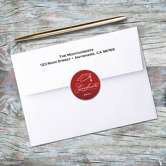 Sticker Rond Cachet d'enveloppe rouge cardinal avec script de r