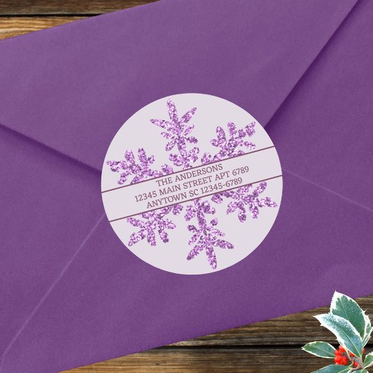 Sticker Rond Cachet d'enveloppe rustique chic violet flocon de 