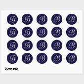 Sticker Rond Cachet initial monogramme bleu marine et blanc "B" (Feuille)