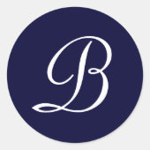 Sticker Rond Cachet initial monogramme bleu marine et blanc "B" (Devant)