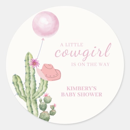 Sticker Rond Cactus à fleurs roses Baby shower à ballons (Devant)