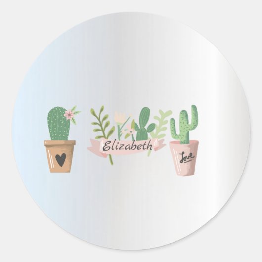 Sticker Rond Cactus adorable, Argenté (Devant)
