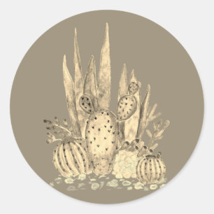 Sticker Rond Cactus, aquarelle