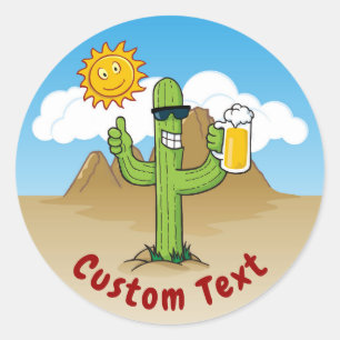 Sticker Rond Cactus avec bière