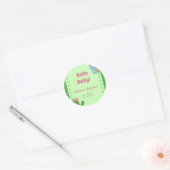 Sticker Rond Cactus Bonjour Baby shower Vert rose Gris (Enveloppe)