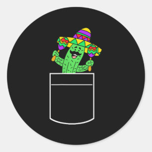 Sticker Rond Cactus dans la poche Cinco De Mayo mignon dessin a